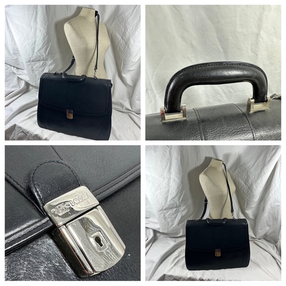 Vintage BOSCA double gusset black leather briefcase with shoulder strap - Picture 10 of 14